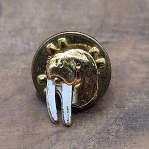 Vintage Walrus Head Gold Tone Lapel Pin Signed Ballou